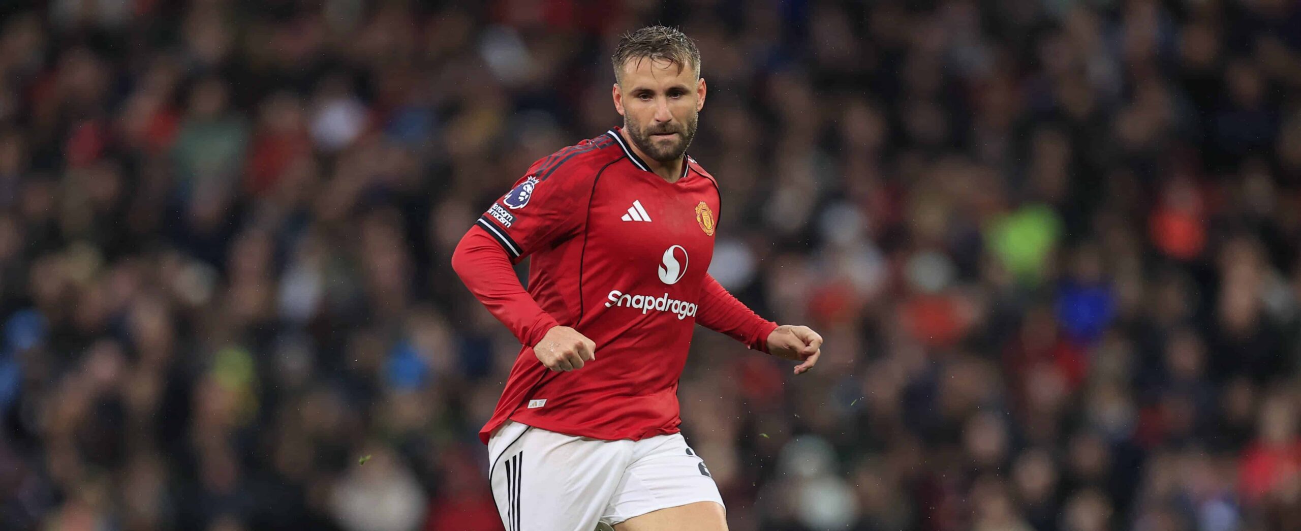 Luke Shaw in action for Manchester United in 2026