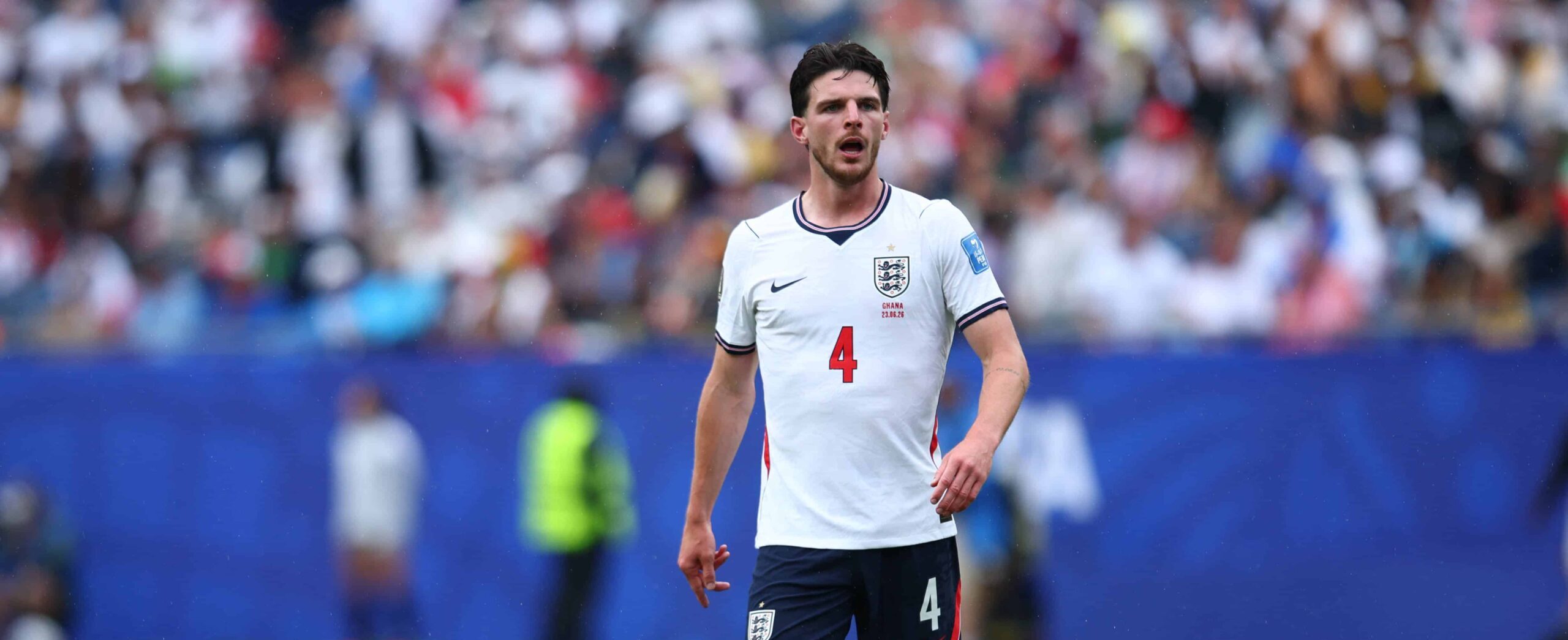 Declan Rice in action for England against Ghana in 2026 World Cup