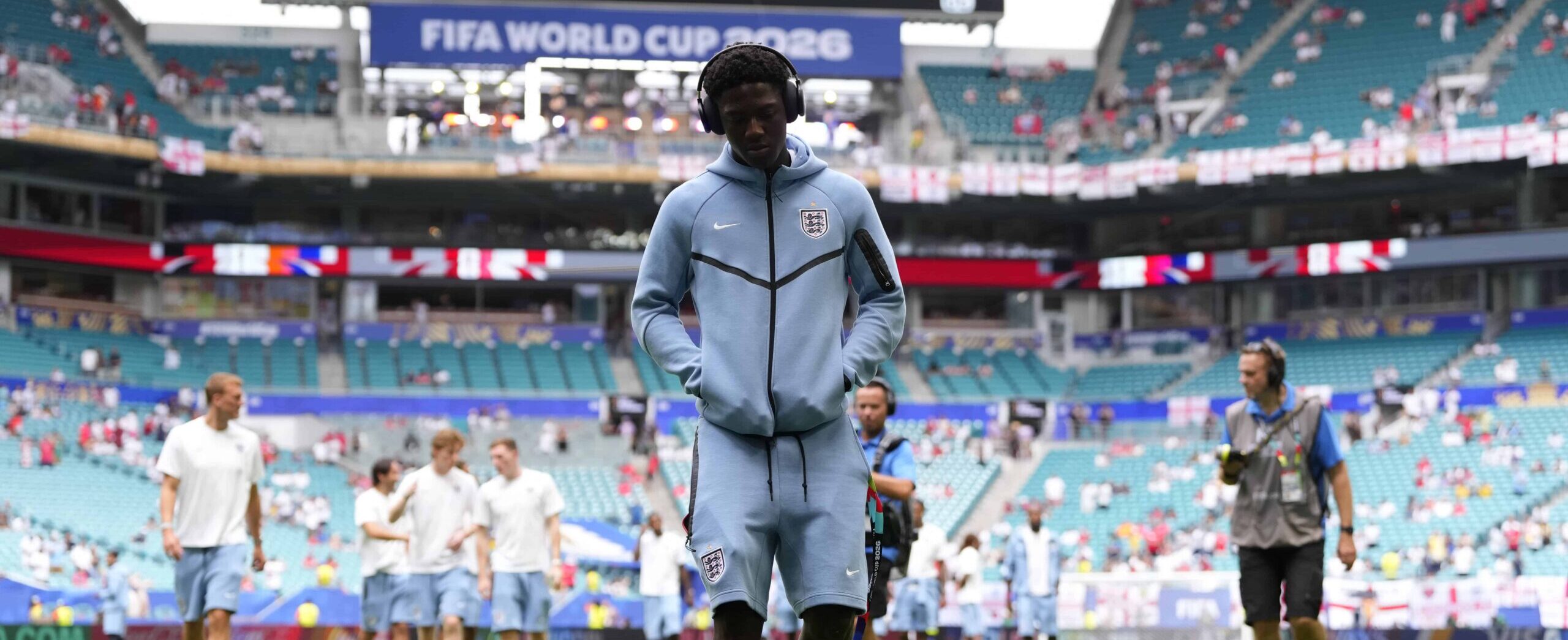 Kobbie Mainoo in action for England at the World Cup in 2026