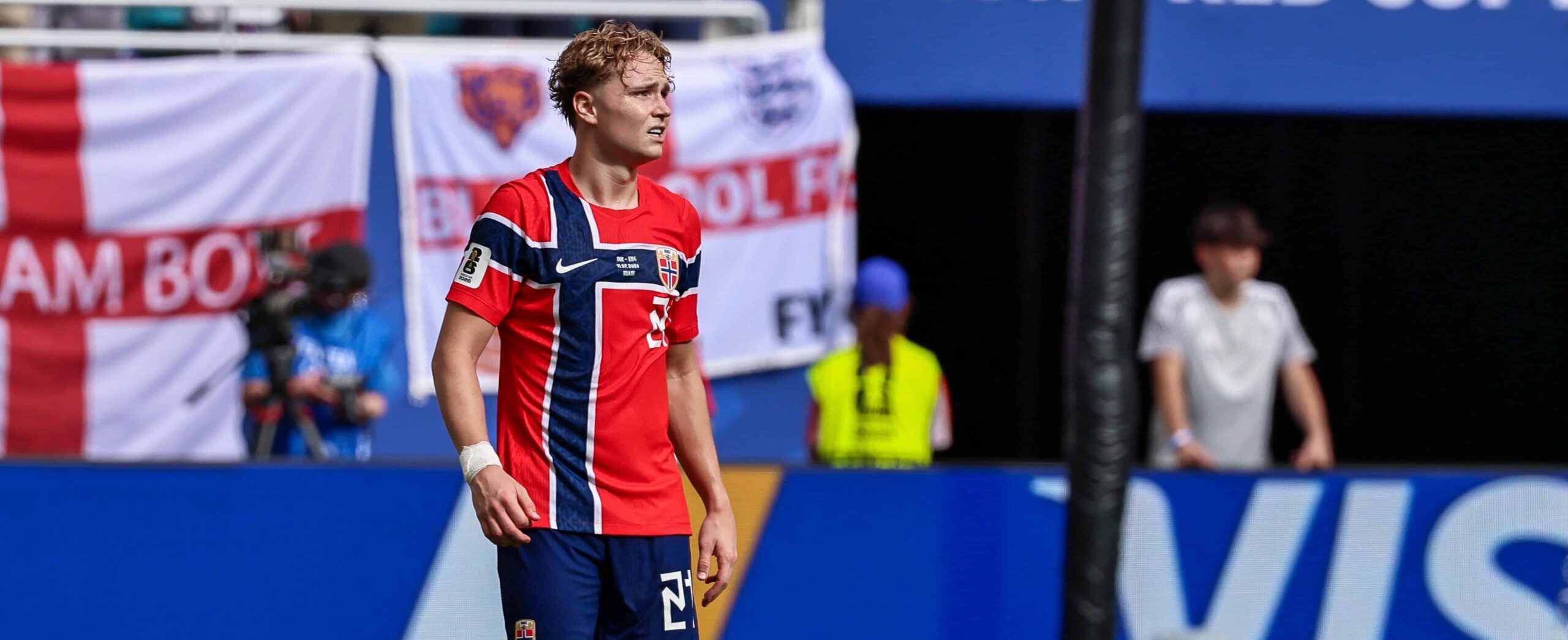 Andreas Schjelderup in action at the World Cup in 2026