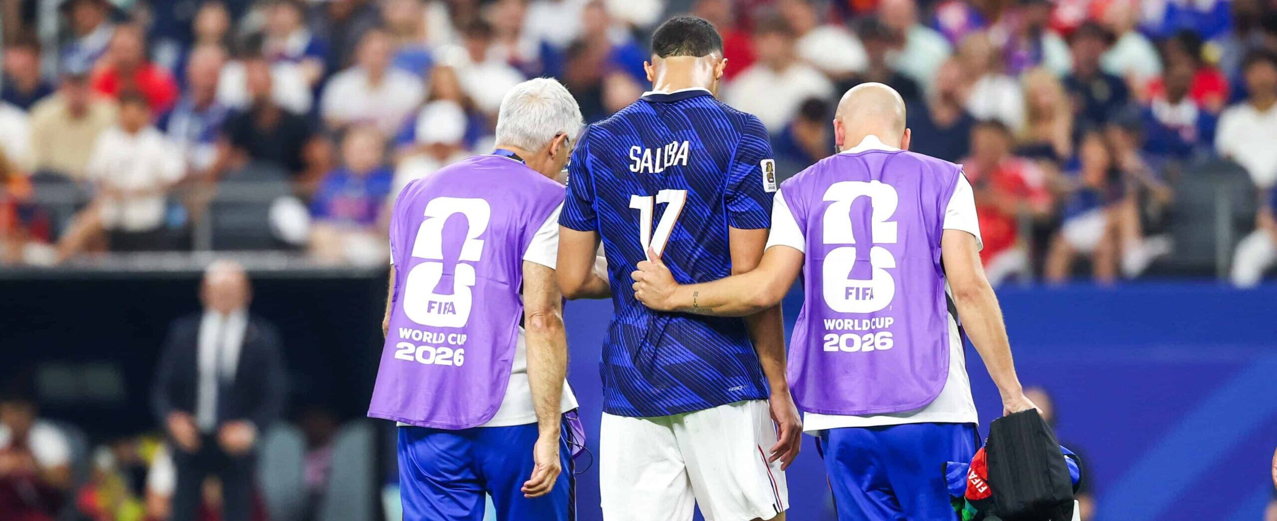William Saliba in action for France at the World Cup in 2026 - injured