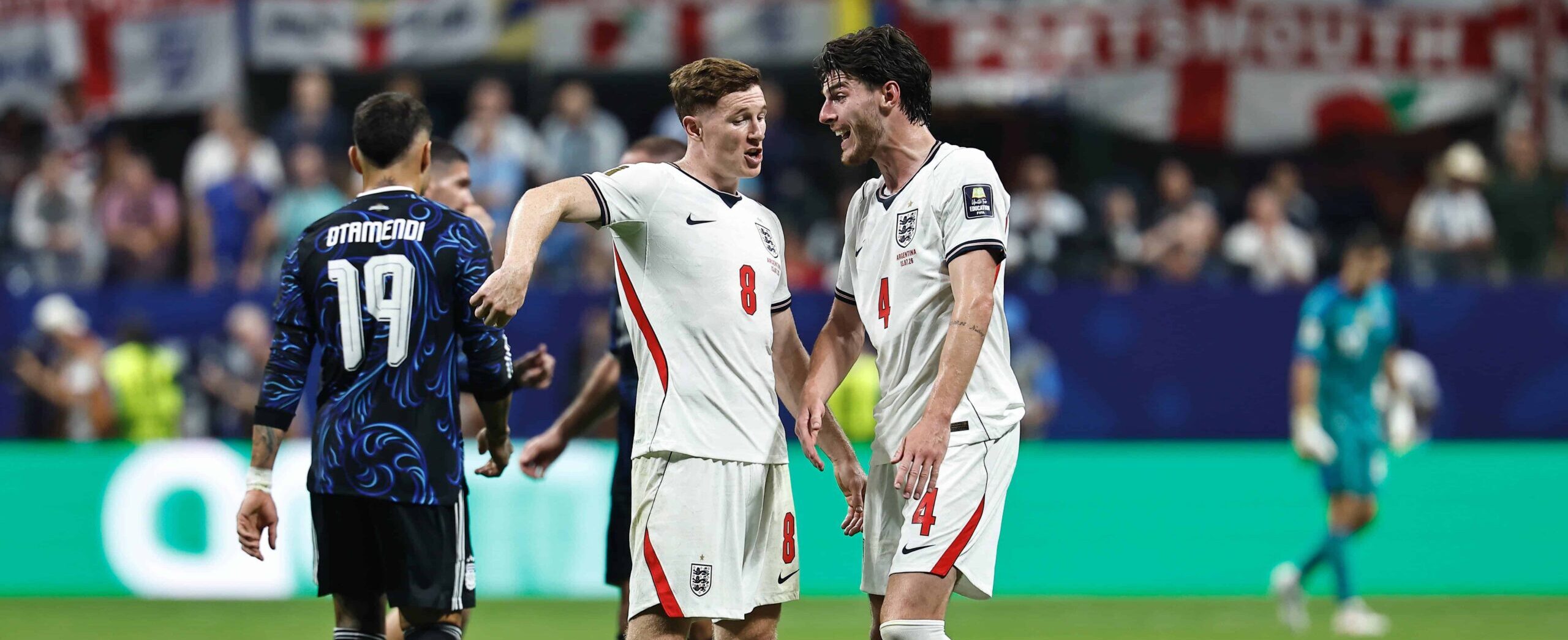 Elliot Anderson, Declan Rice against Argentina at the World Cup 2026