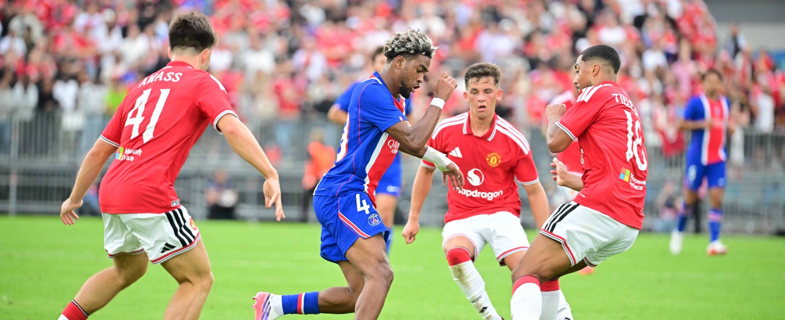 Youri Tielemans in action for Manchester United in 2026 pre-season
