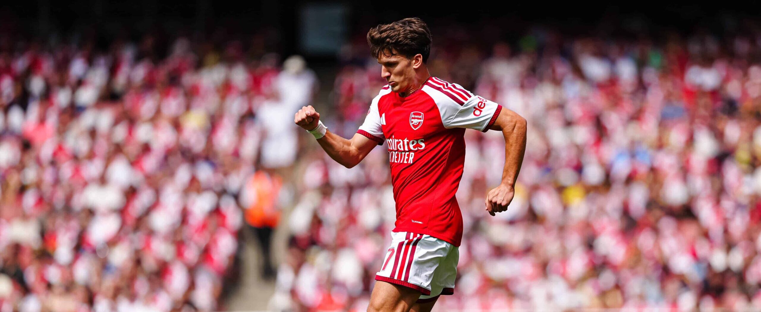 Christos Tzolis in action for Arsenal in 2026