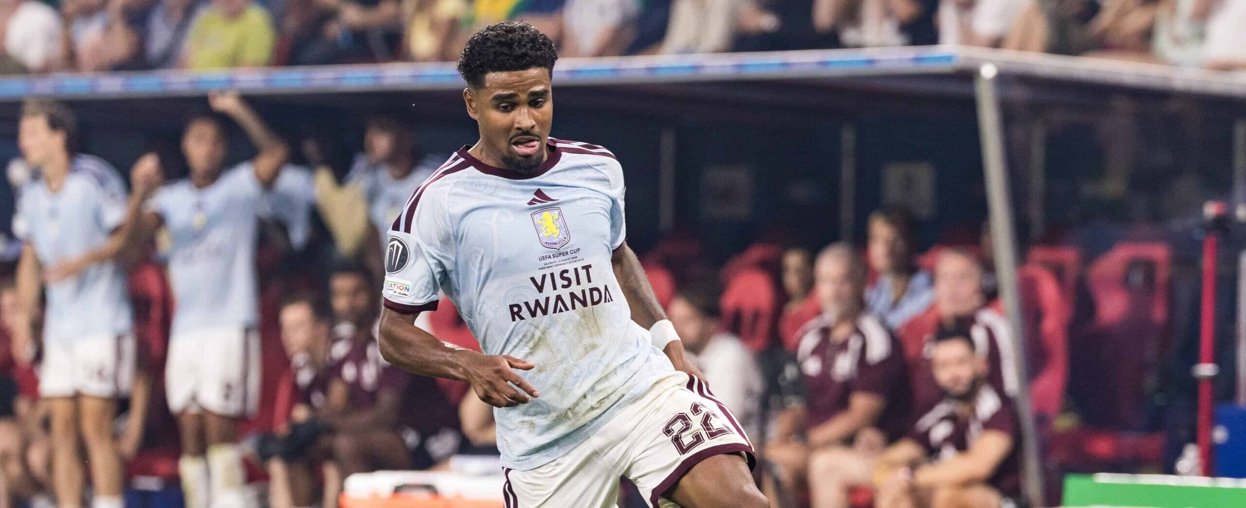 Ian Maatsen in action for Aston Villa against PSG in the Super Cup 2026