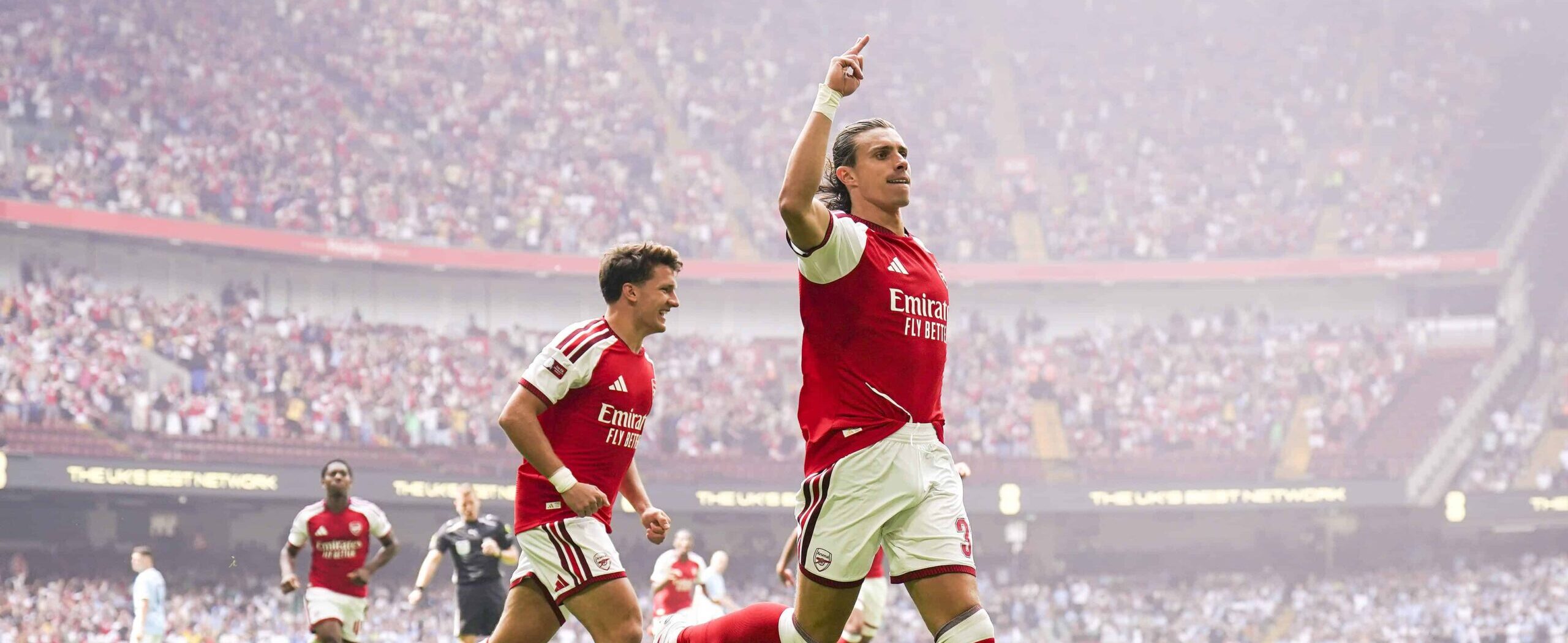 Riccardo Calafiori in action for Arsenal in 2026