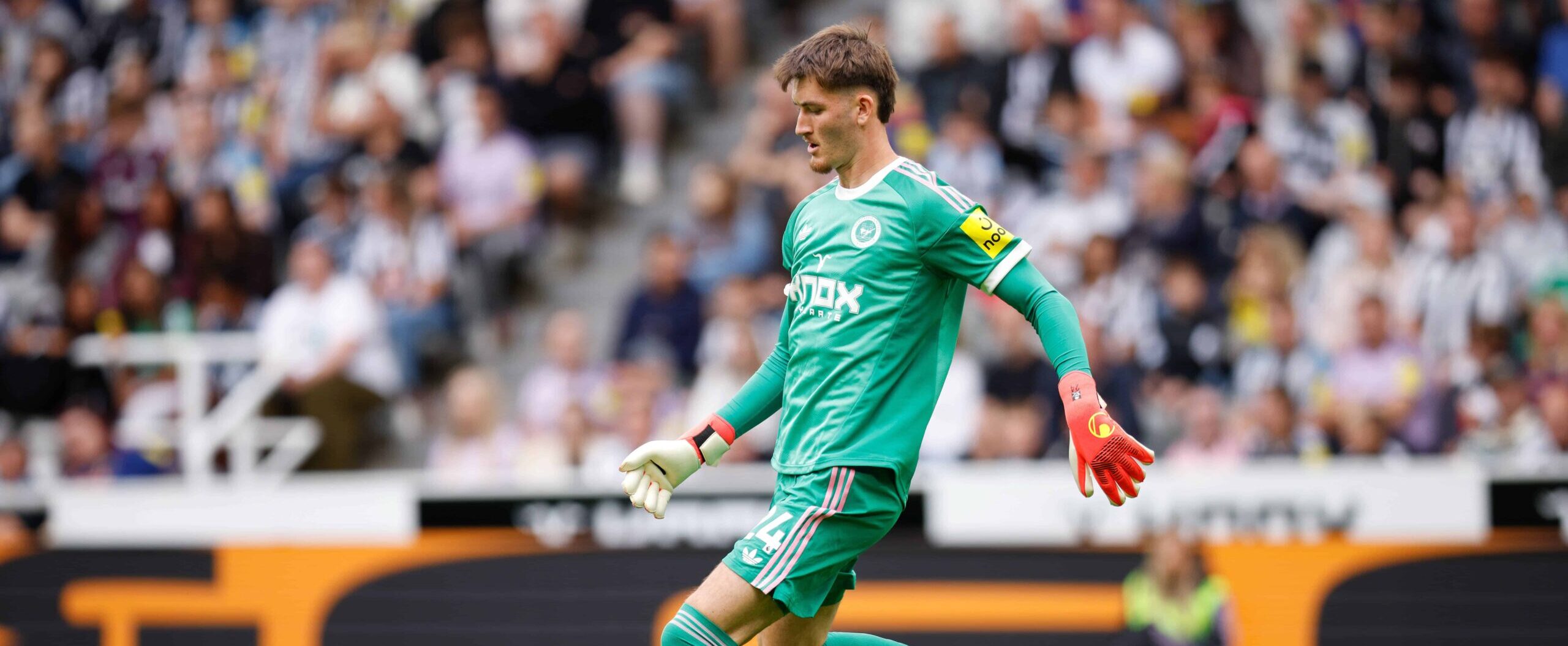 Ewen Jaouen in action for Newcastle United in 2026