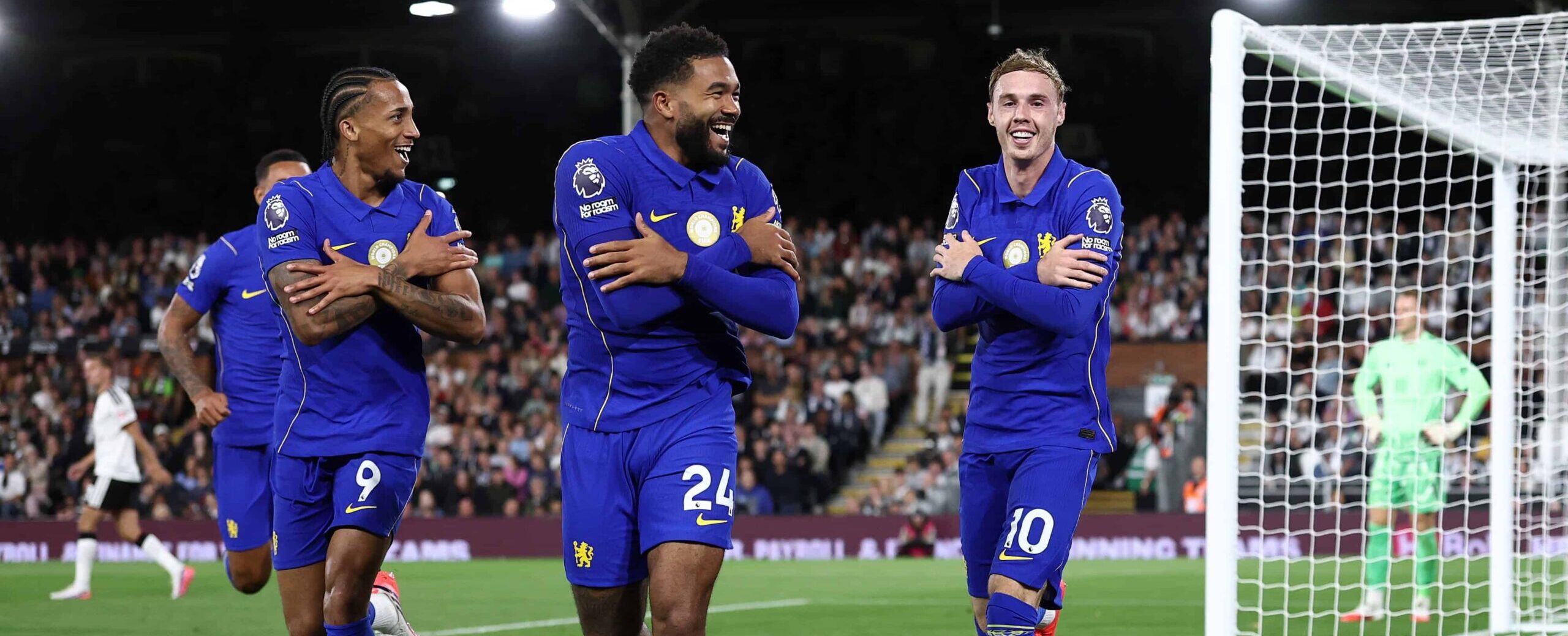 Cole Palmer ice cold celebration with Reece James and Joao Pedro against Fulham