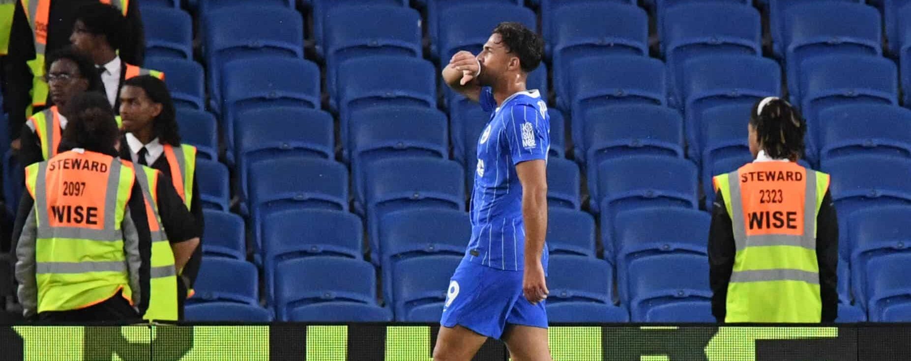 Charalampos Kostoulas in action for Brighton in 2026