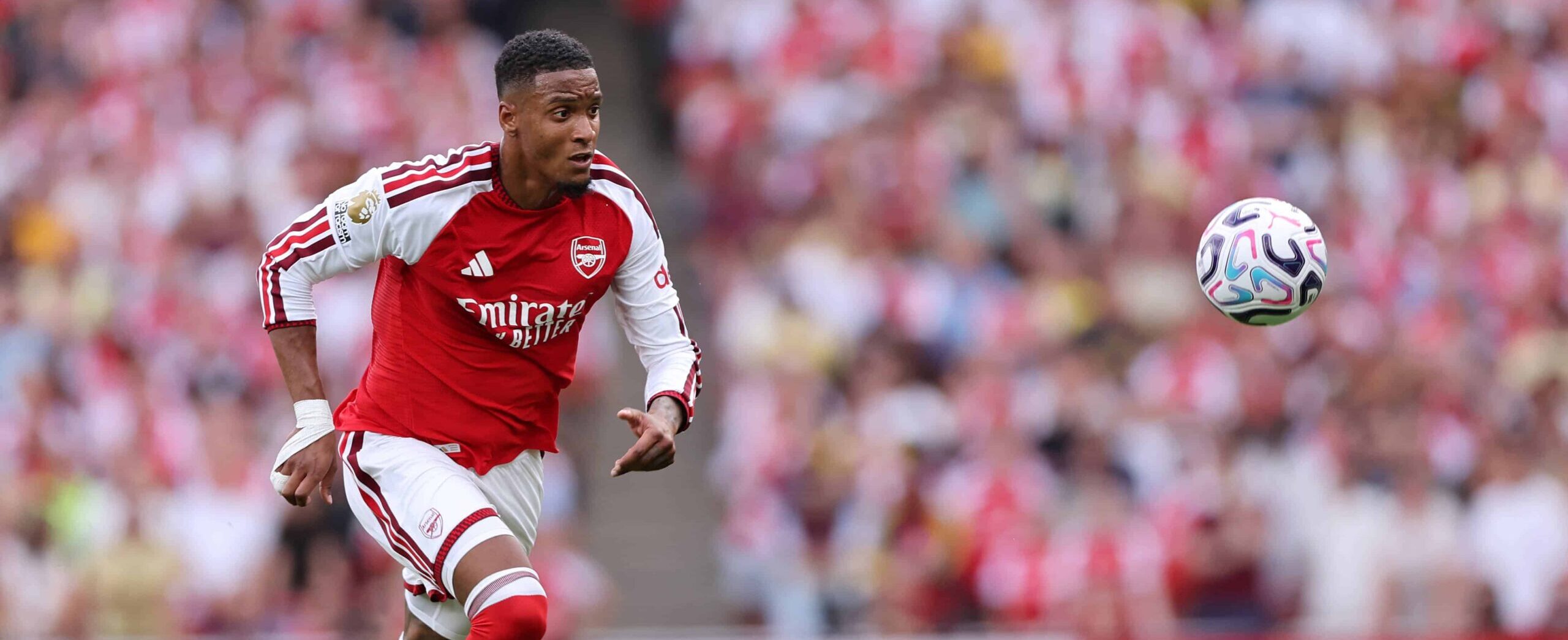 Ezri Konsa in action for Arsenal in 2026