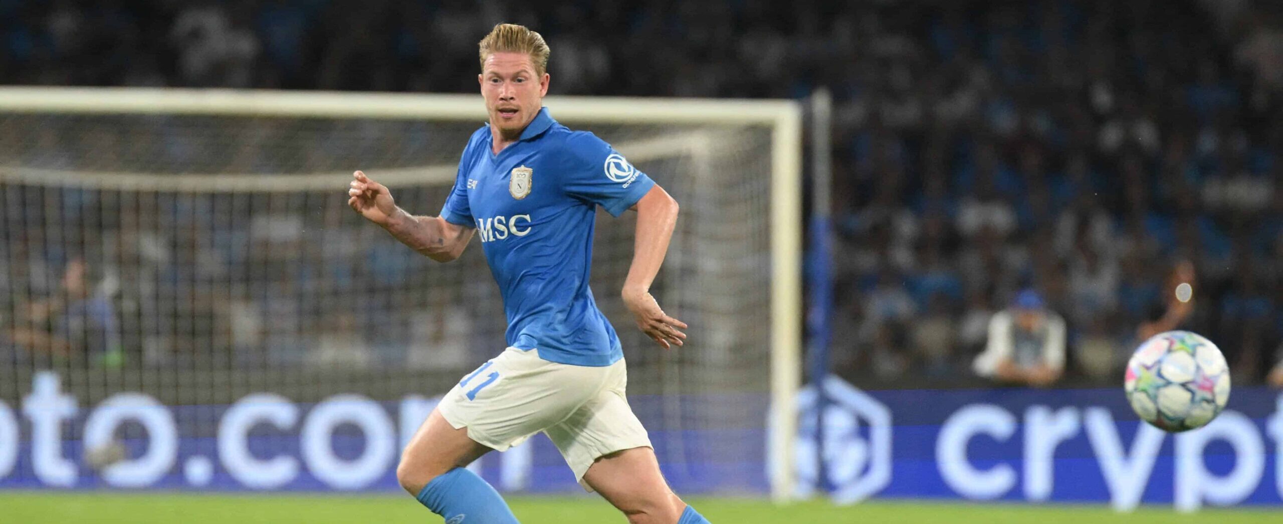 Kevin De Bruyne in action for Napoli in the Champions League against Arsenal in 2026