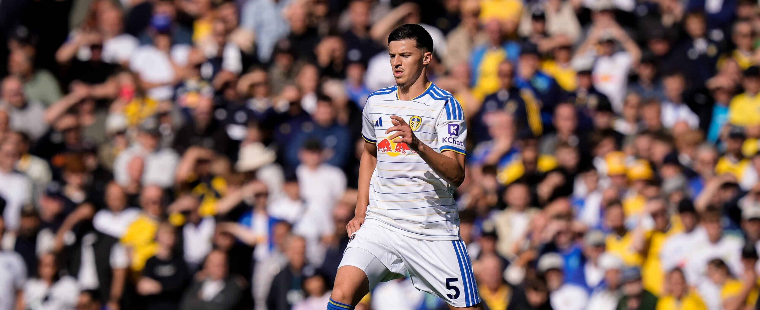 Tarik Muharemovic in action for Leeds United in 2026