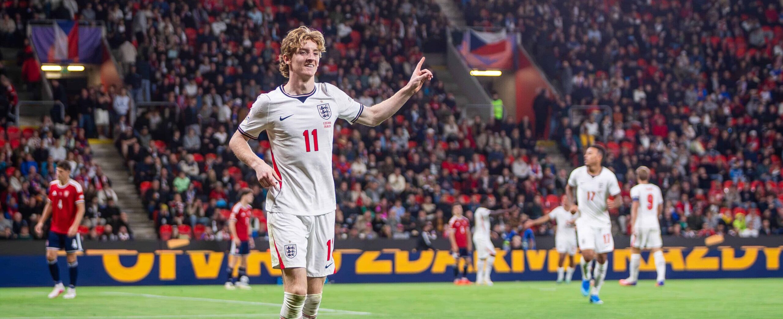 Anthony Gordon in action for England in 2026