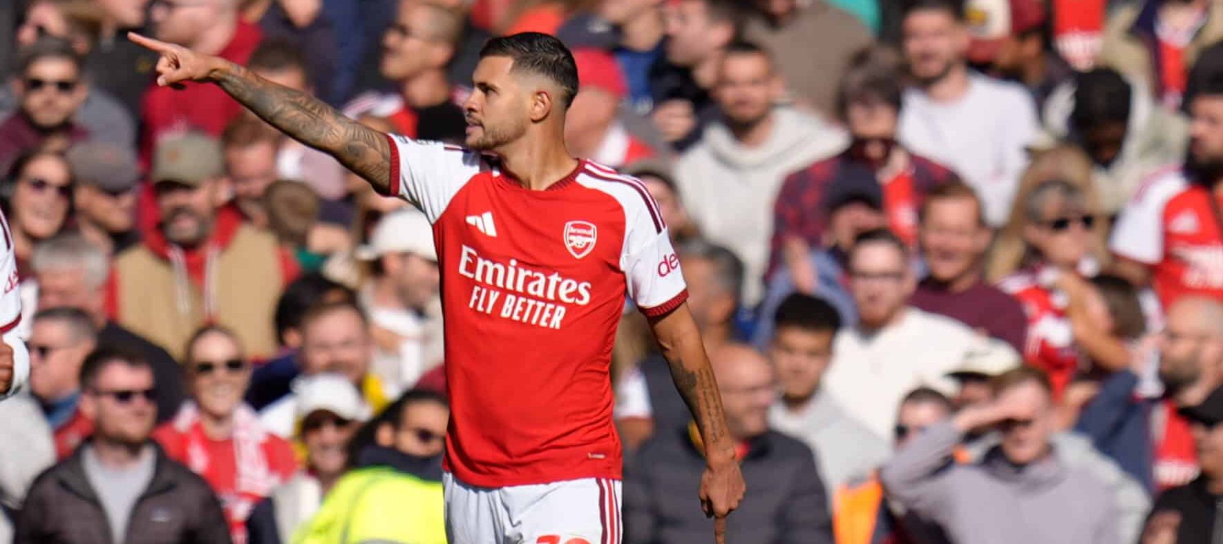 Bruno Guimaraes in action for Arsenal against Leeds United in 2026