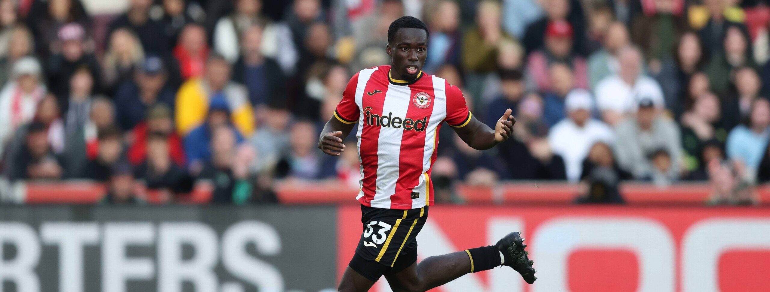 Michael Kayode in action for Brentford in 2026