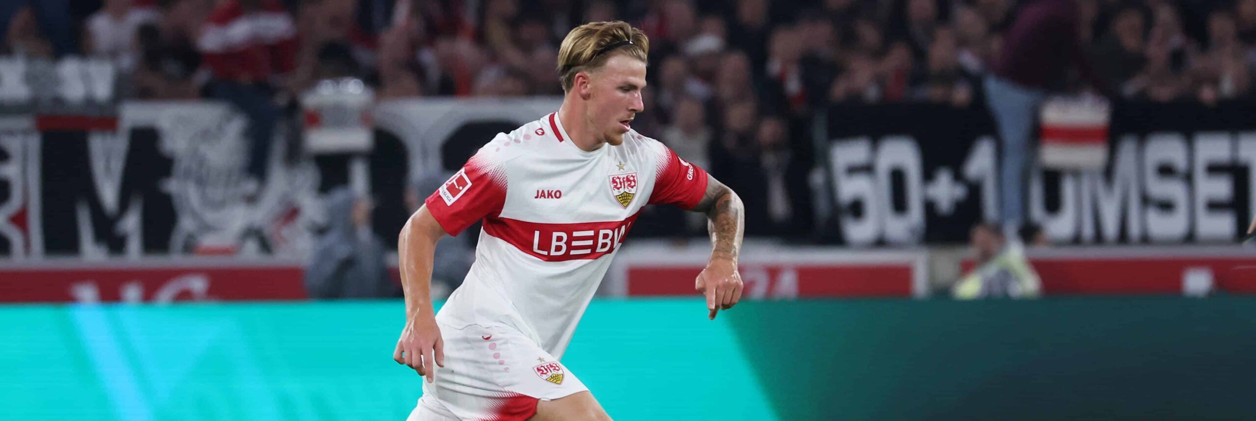 Finn Jeltsch in action for Stuttgart in in 2026