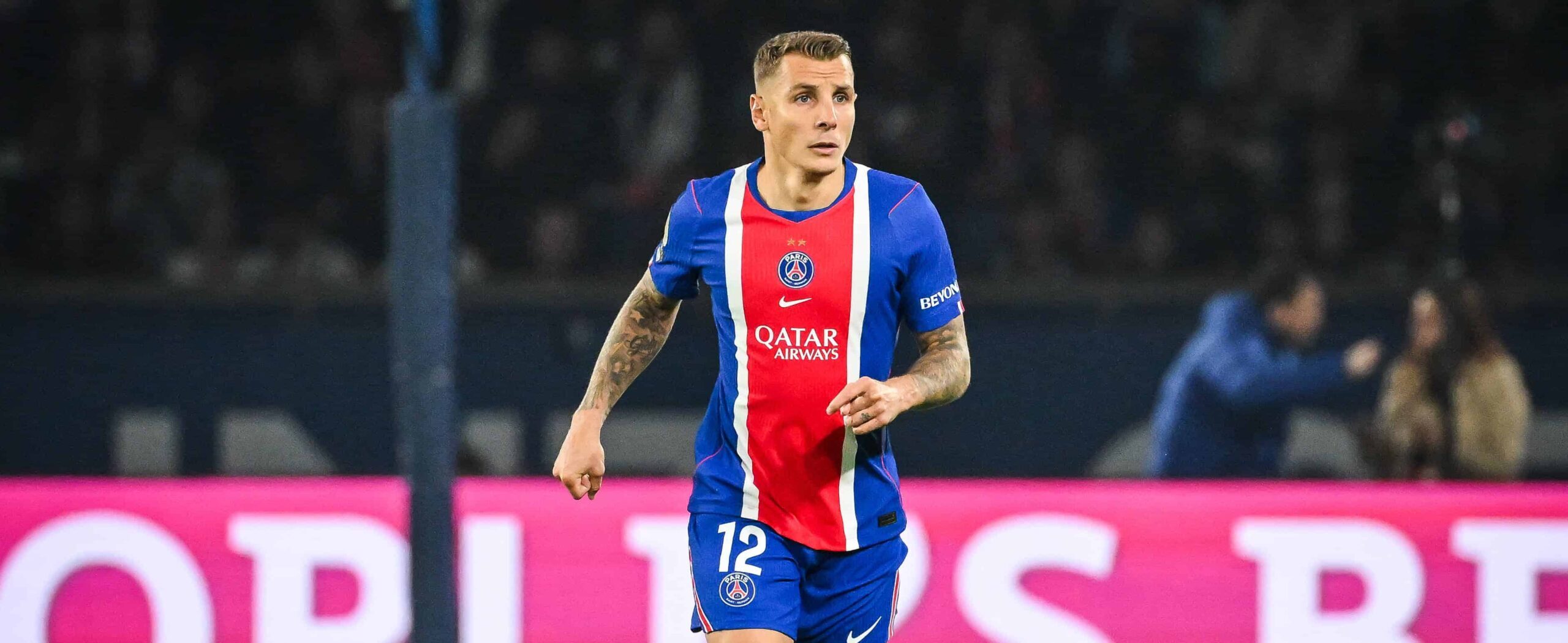 Lucas Digne in action for PSG in 2026